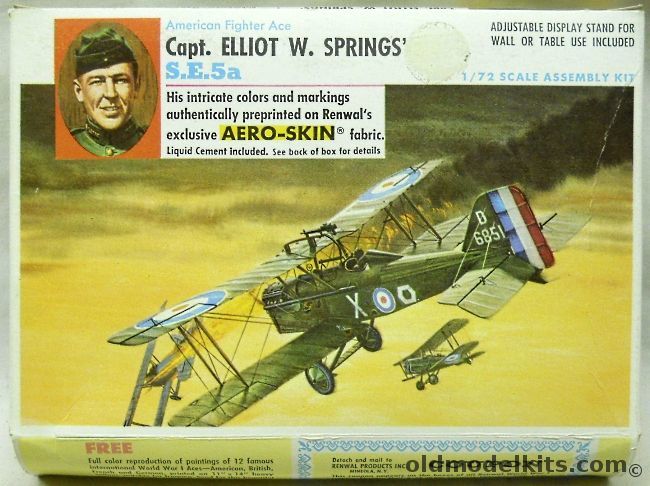 Renwal 1/72 Capt. Elliot W. Springs SE-5A Scout with Aeroskin Fabric, 262-79 plastic model kit